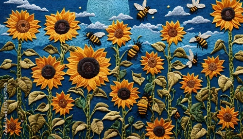 Bee and Sunflower Embroidery Art