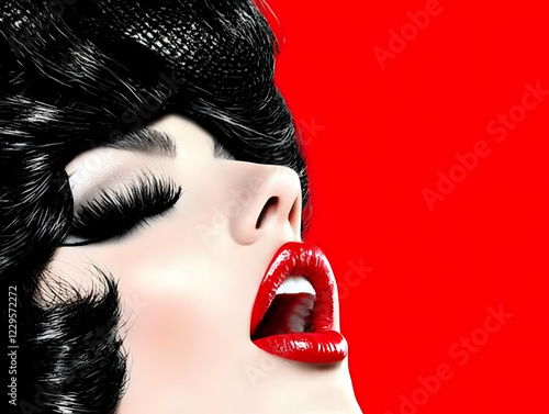 Woman with Red Lips and Dra...