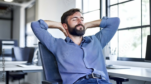 Businessman relaxes with ha...