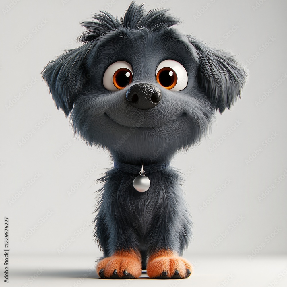 Fototapeta premium Adorable 3D Render of a Cute Cartoon Puppy Dog Fluffy Fur Sitting Posing