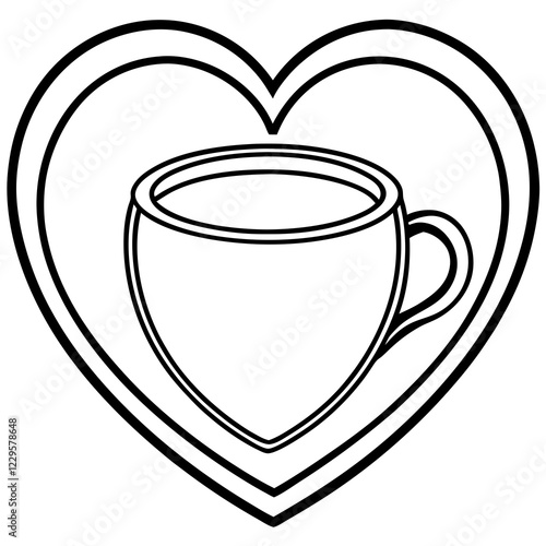 Line Art Coffee Cup with Heart Motif