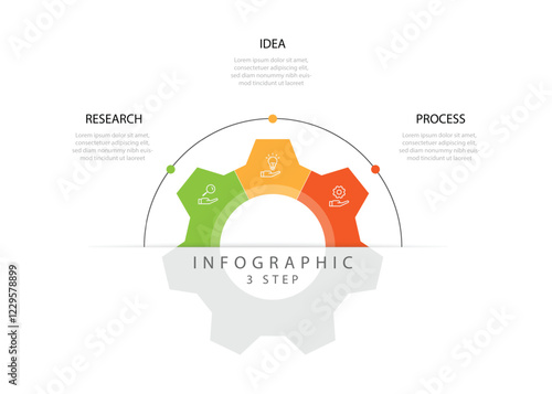 Design template infographic with 3 step process or option. Information work with gear symbol and icons