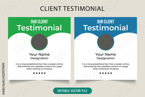 Square, stylish, abstract client testimonial design template. Customer feedback social media post design with white and green color. Client testimonial or review banner design template.