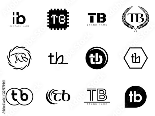 TB logo company template. Letter t and b logotype. Set different classic serif lettering and modern bold text with design elements. Initial font typography.