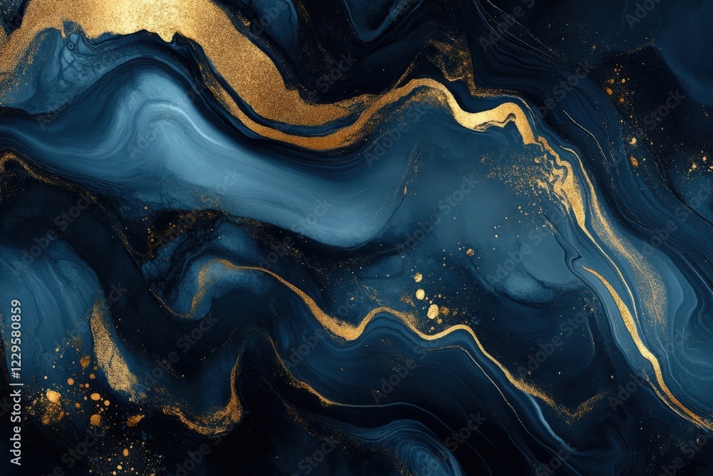 A detailed close up view of a beautiful blue and gold marble texture A detailed close up view of a beautiful blue and gold marble texture