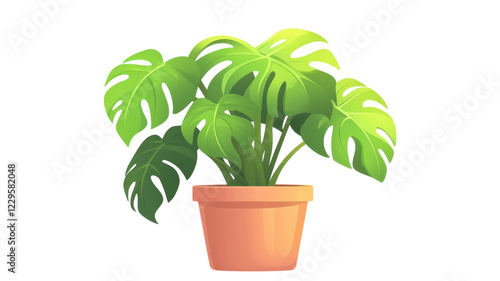 Vibrant monstera plant in a terracotta pot with lush green leaves brightening up a space
