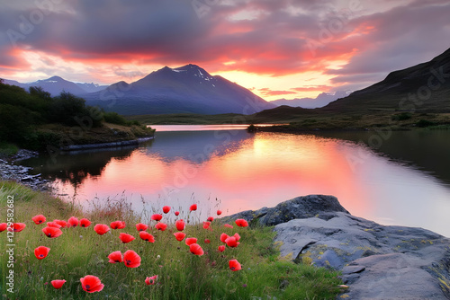 Poppies Bloom by the Lake w...