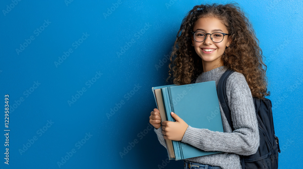 Student Holding Books Against Teal Background Student Holding Books Against Teal Background