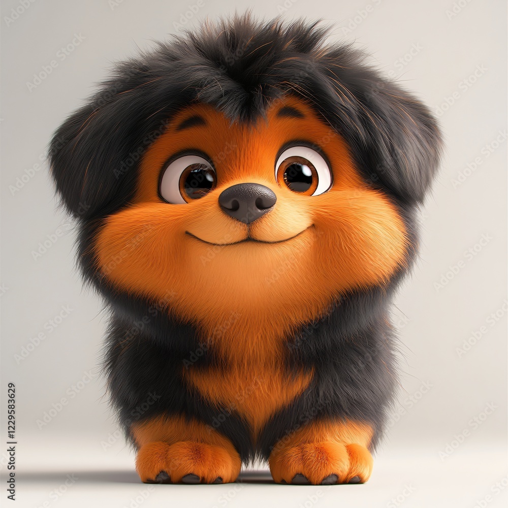 Obraz premium Adorable Cartoon Puppy Cute 3D Rendered Dog Fluffy Fur Happy Expression