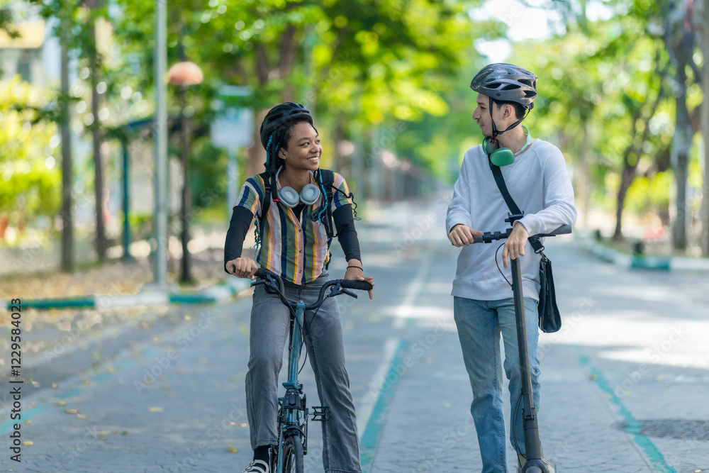 Young Commuters with Eco-Friendly Transportation Young Commuters with Eco-Friendly Transportation