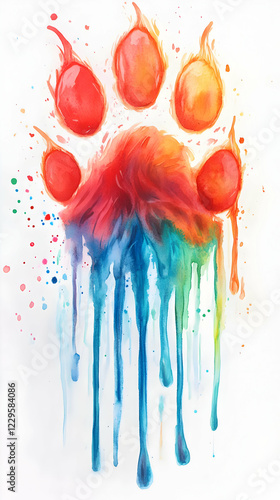 Fiery Paw Print Drips with ...