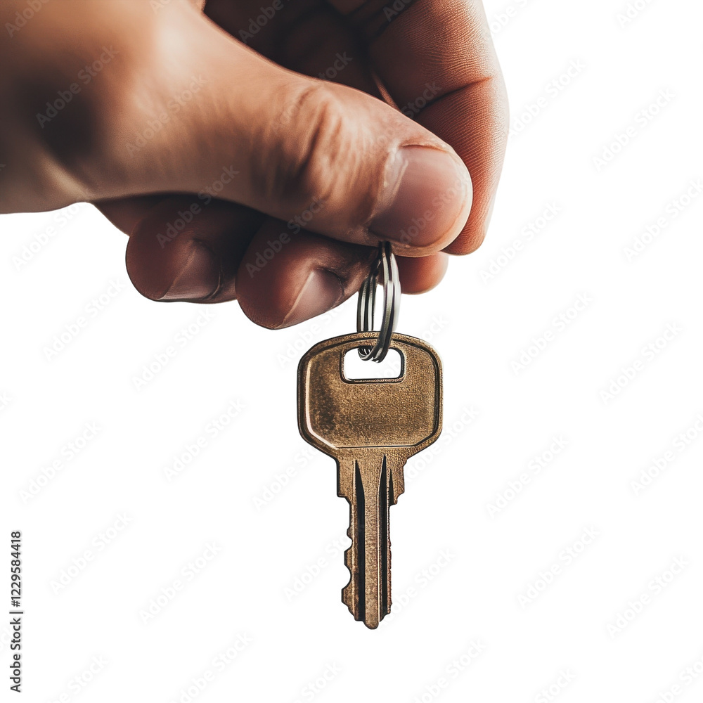 Hand Holding Key KeyChain Closeup on transparent background. Hand Holding Key KeyChain Closeup on transparent background.