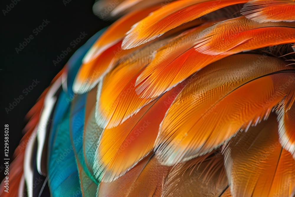 Obraz premium Close up of vibrant mandarin duck feathers showing intricate details and color patterns