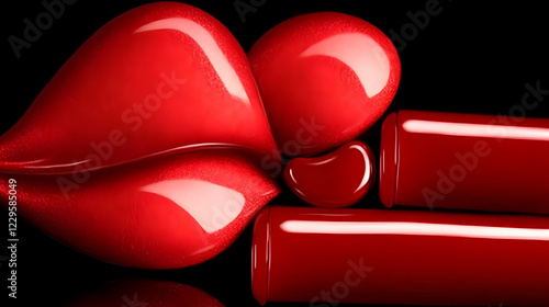 Glossy Red Lips and Lipstic...