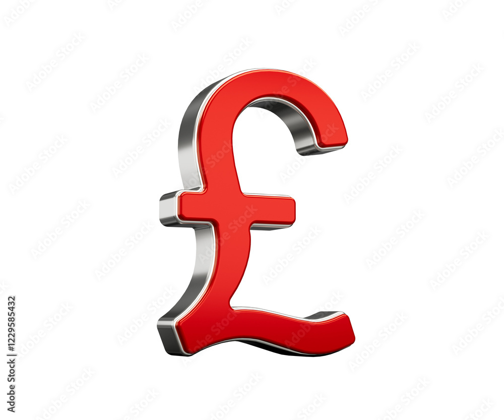 Bold Vibrant Red British Pound Currency Symbol With Sleek Metallic Gleam 3D Illustration Bold Vibrant Red British Pound Currency Symbol With Sleek Metallic Gleam 3D Illustration