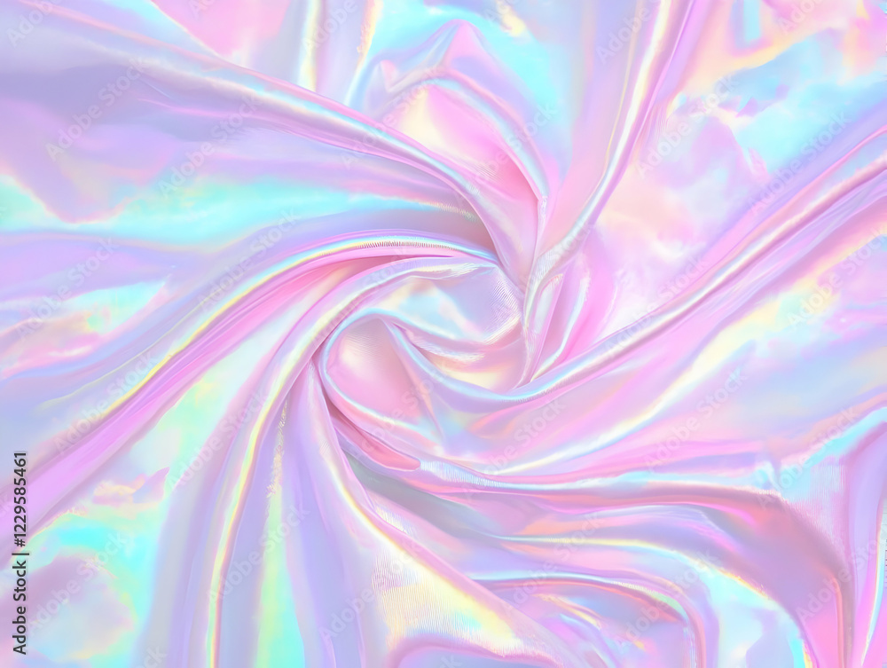 Iridescent Holographic Fabric Creates Swirls of Pastel Colors, Dreamy Abstract Background. Iridescent Holographic Fabric Creates Swirls of Pastel Colors, Dreamy Abstract Background.