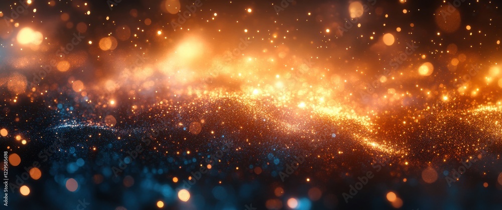 Obraz premium A Stunning Abstract Background of Sparkling Particles and Glowing Light Creating a Magical Cosmic Atmosphere in Warm and Cool Tones