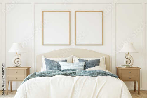 Interior of modern bedroom. Frame mockup. 3d render.