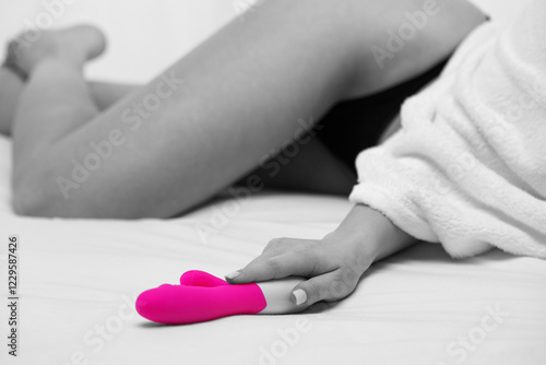 Cuadro en lienzo The girl is lying in a white bed