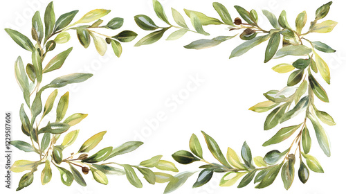 Wallpaper Mural Serene and Natural Olive Branch Frame with Gentle Green Washes Torontodigital.ca