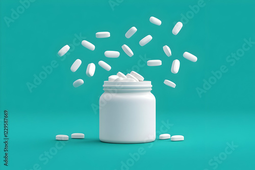 White Pills Falling into a ...