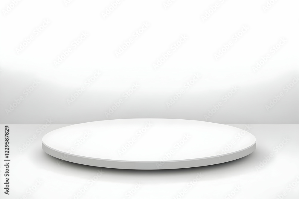 White Circular Podium in Minimalist Studio Creates a Modern and Elegant Space for Product Showcase. White Circular Podium in Minimalist Studio Creates a Modern and Elegant Space for Product Showcase.