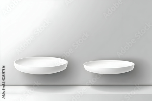 Two Empty White Round Podiu...