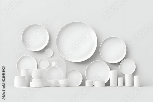 3D Render of White Plates, ...