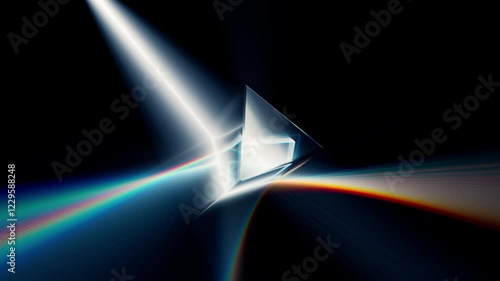 Light rays refraction through a prism 3d animation.  Dispersion optical effect.