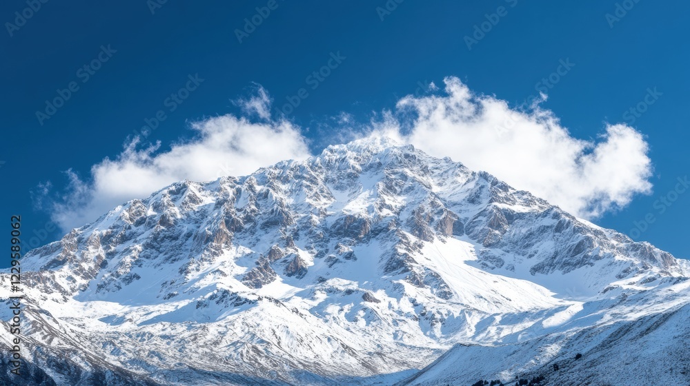 Obraz premium Majestic Snow-Capped Mountain Peak Under Clear Blue Sky