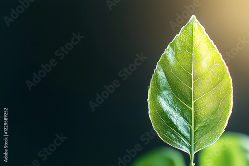 bright green leaf with intricate veins, illuminated against dark background, symbolizes nature beauty and vitality