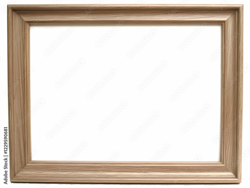 Plain Wooden Picture Frame Isolated on a White Background for Display or Mockup Purposes. Plain Wooden Picture Frame Isolated on a White Background for Display or Mockup Purposes.
