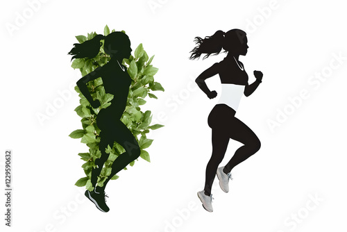 Silhouettes of a Woman Runn...