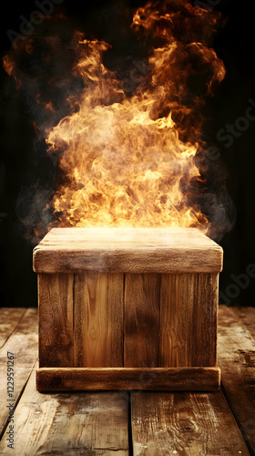 Wooden Crate with Fire and ...