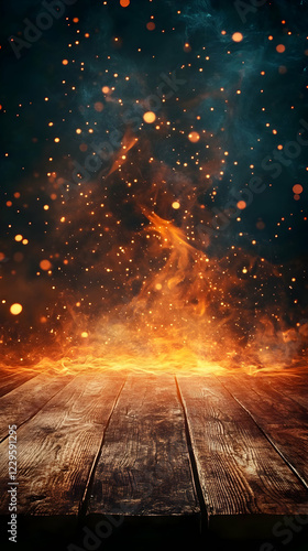 Fiery sparks rise above a w...