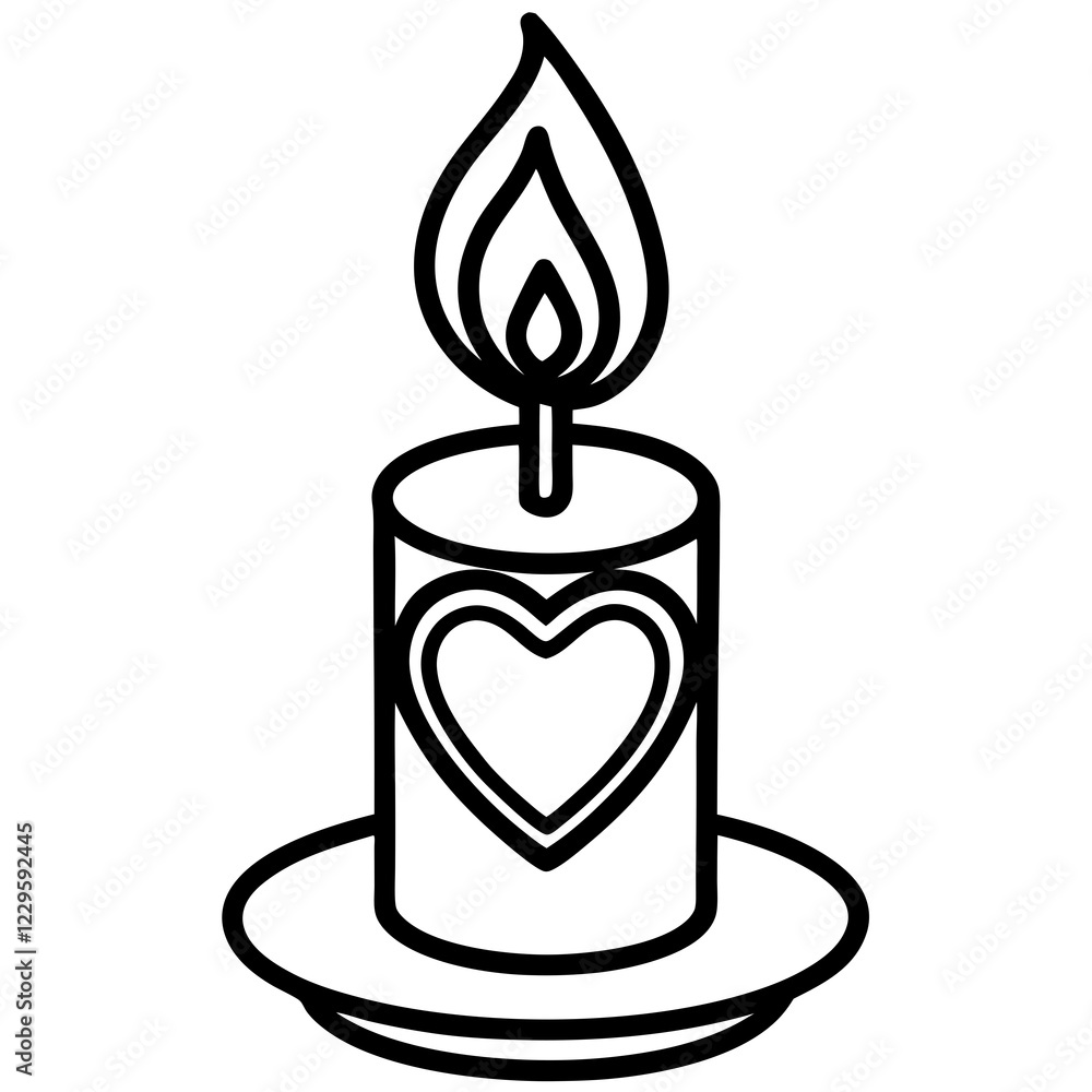Love and Light Heart and Candle Line Art Love and Light Heart and Candle Line Art