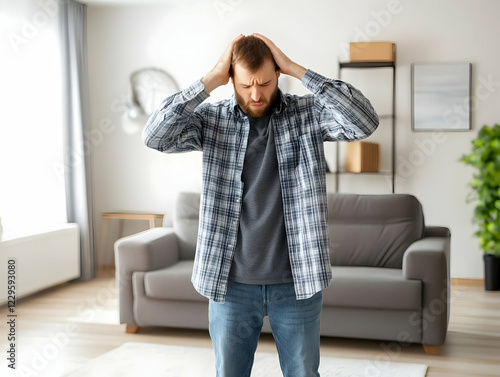 Stressed Man Holds Head in ...
