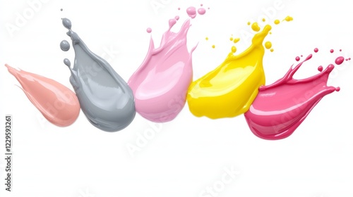 Pastel Nail Polish Spills in Dewy Colors on a White Background