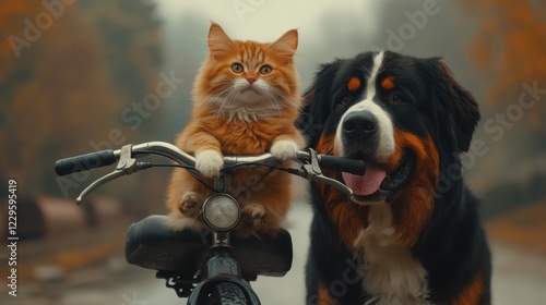 Munchkin Cat Driving a Bike Outdoor Park Fun Scene Urban Environment Low Angle Adorable Adventure photo