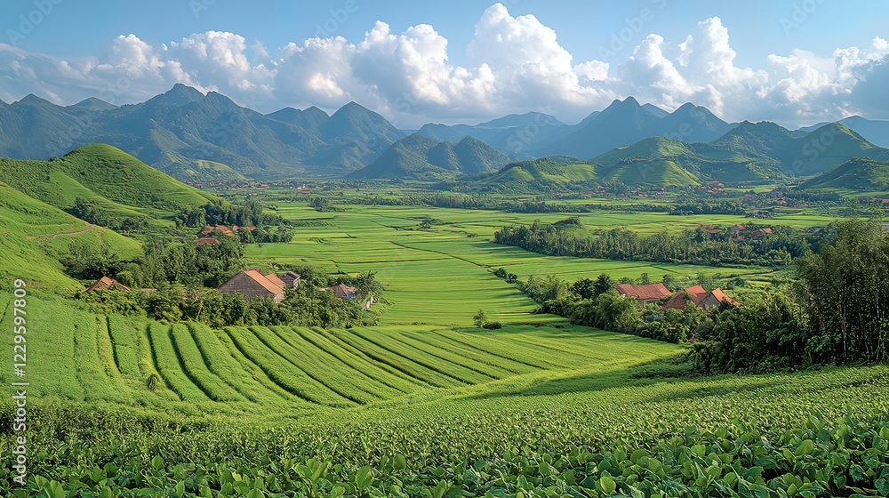 Verdant Valley Farms Under Majestic Mountains Verdant Valley Farms Under Majestic Mountains