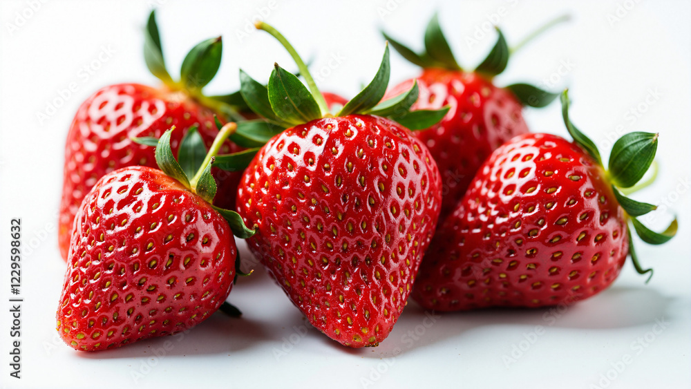 Vibrant Ripe Red Strawberries Isolated on White Background, Perfect for Health Food Marketing, Organic Produce Ads, and Culinary Publications Vibrant Ripe Red Strawberries Isolated on White Background, Perfect for Health Food Marketing, Organic Produce Ads, and Culinary Publications