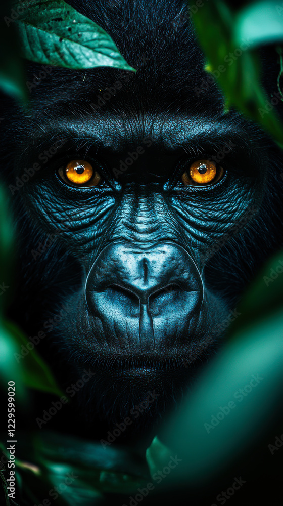 Majestic silverback gorilla gazes through lush foliage in the heart of the rainforest during golden hour Majestic silverback gorilla gazes through lush foliage in the heart of the rainforest during golden hour