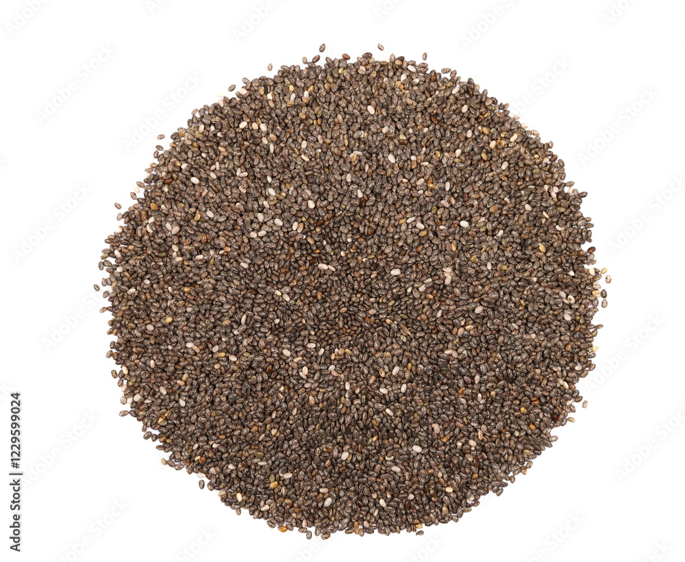 Pile of healthy chia seeds isolated on a white background Pile of healthy chia seeds isolated on a white background