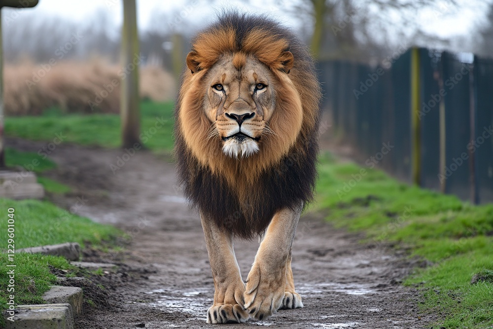 Big male Lion walking towards the camera Big male Lion walking towards the camera
