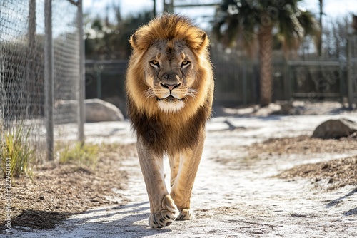 Big male Lion walking towards the camera