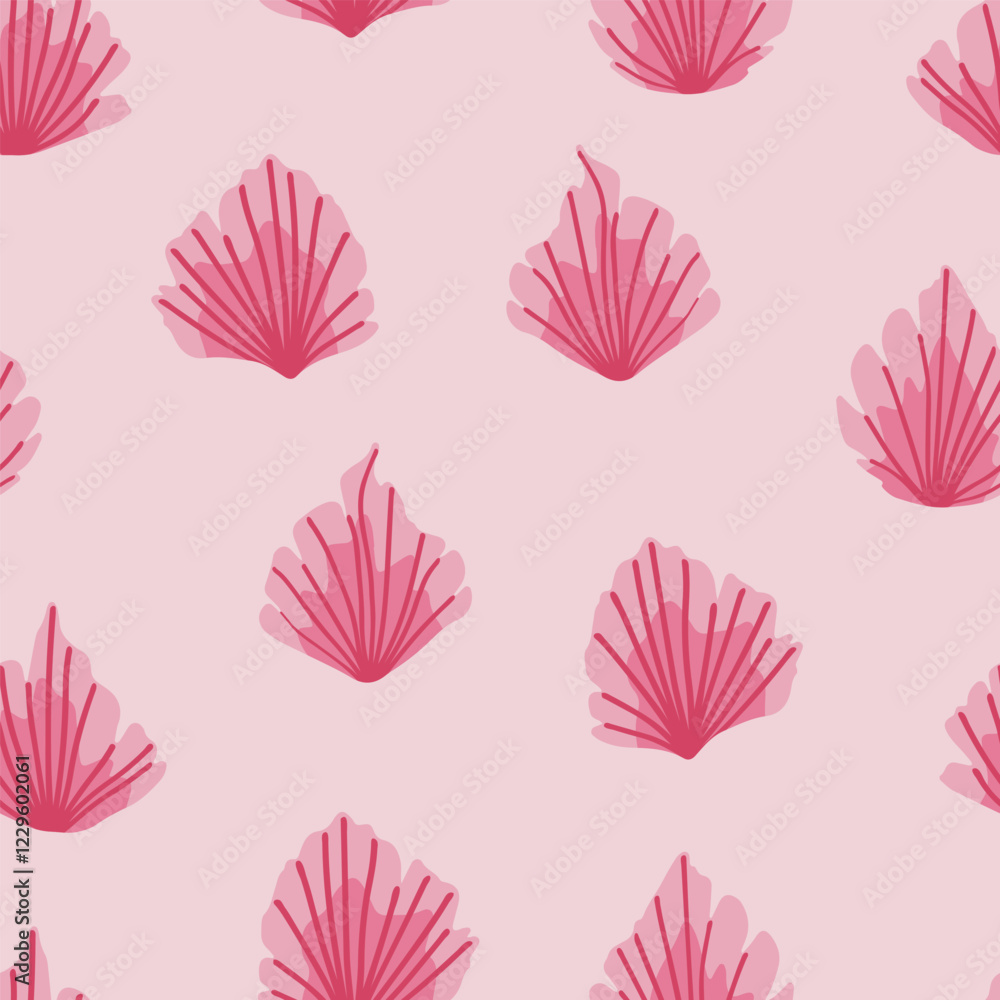 Mid Century pink seamless pattern with leaves or seashells. Retro design for fabric, stamp, cover Mid Century pink seamless pattern with leaves or seashells. Retro design for fabric, stamp, cover