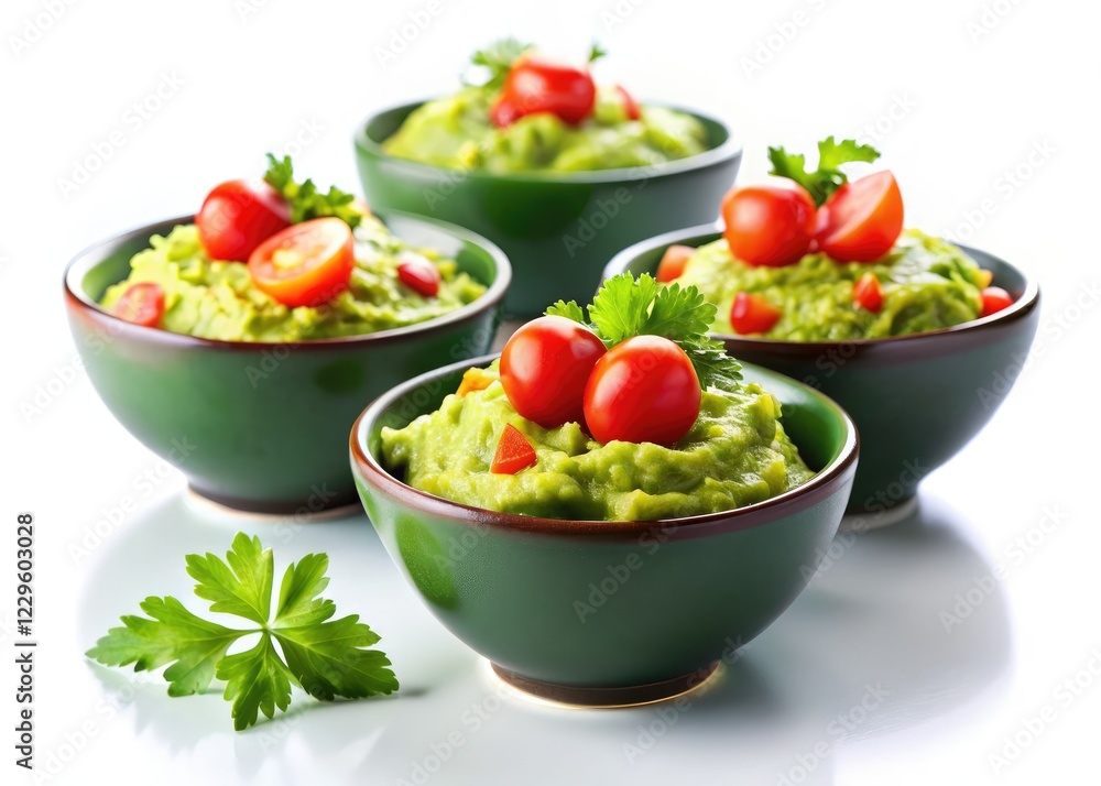 Creamy guacamole, vibrant tomatoes, and fresh cilantro in miniature tilt-shift bowls. Creamy guacamole, vibrant tomatoes, and fresh cilantro in miniature tilt-shift bowls.