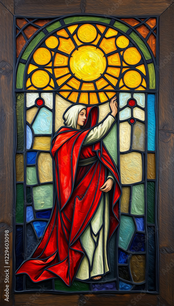 Obraz premium Stained glass. Pattern to print for wall decorations, covers. Oil paint. Woman