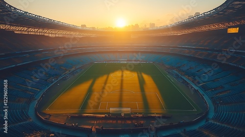 Sunrise Over Empty Stadium Soccer Field