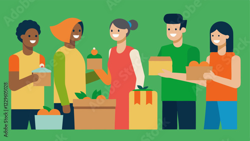 Volunteering and Community Support A scene showing individuals volunteering at a local food bank emphasizing solidarity and support during economic hardship.